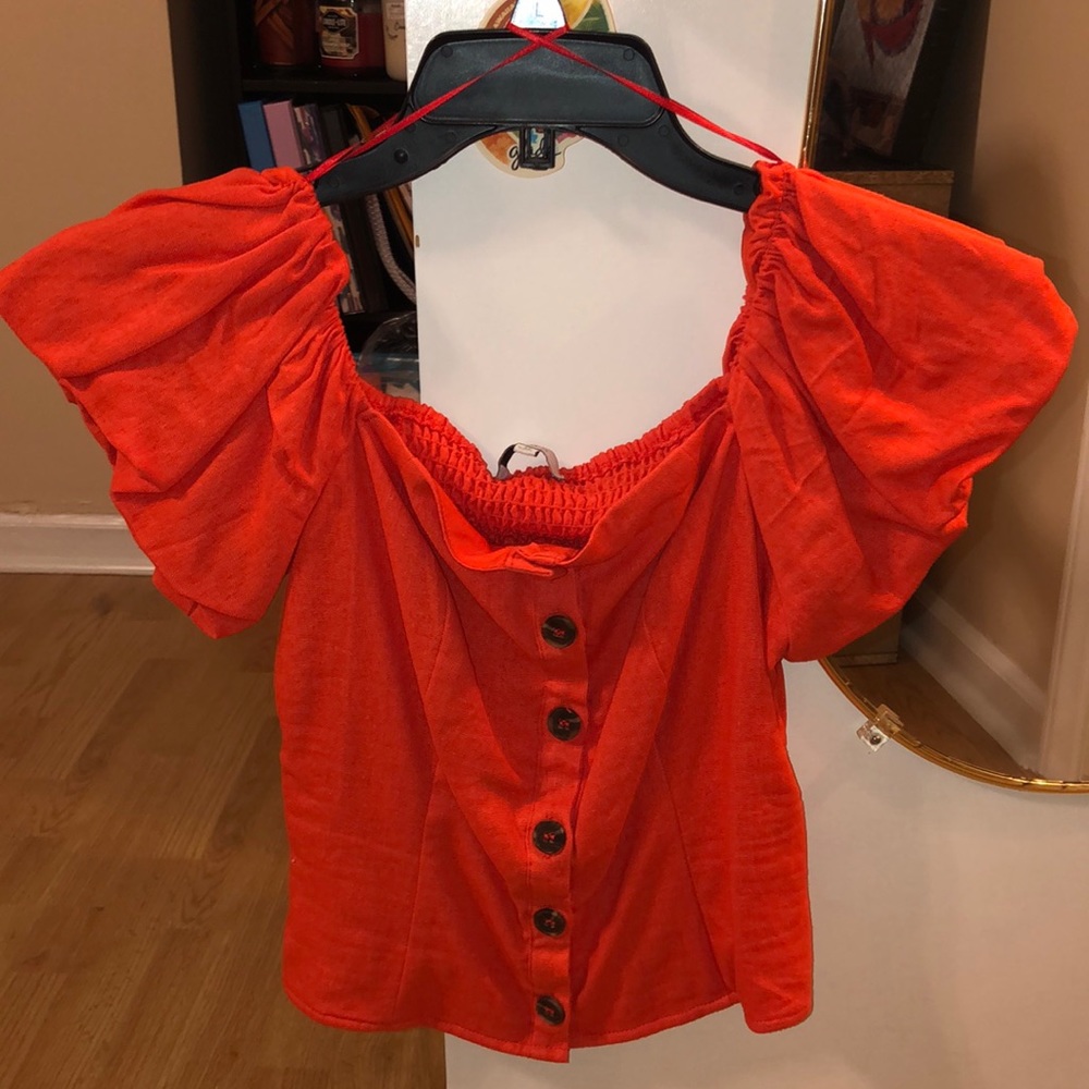 Off the shoulder red top